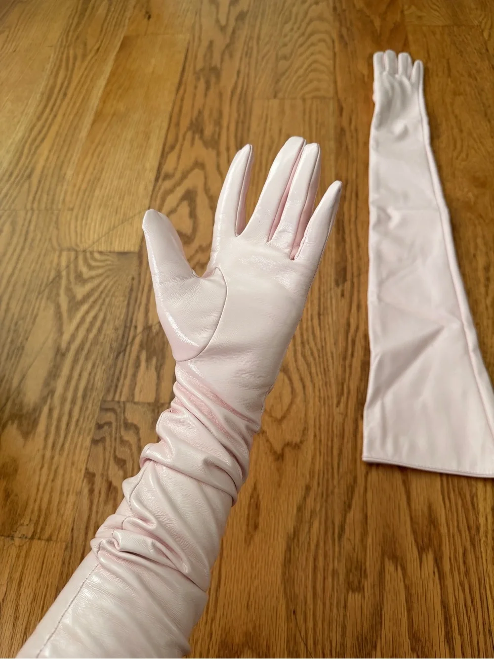 Long Light Pink Satin Opera Gloves - Pair